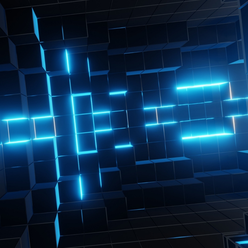 digitales bild dunkler hintergrund, darauf hellblaue striche die das thema technik radar darstellen sollen